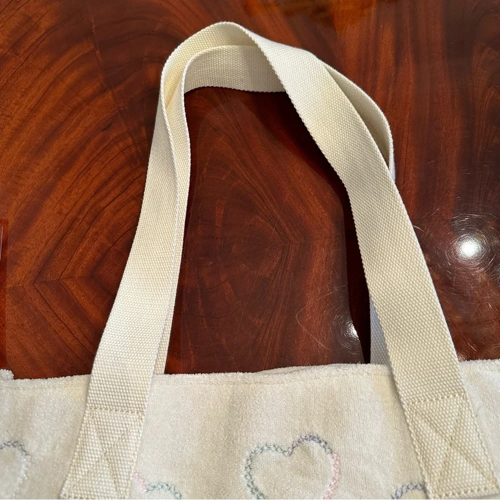 NWT Stoney Clover Lane Hearts Embroidered Terry Zip Top Tote Seashell